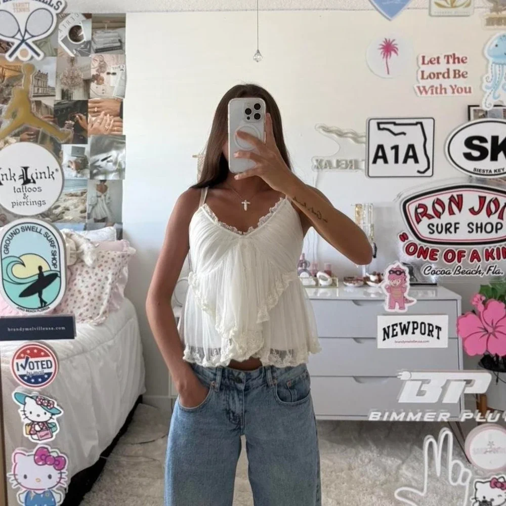 white‎ flowy free people lace top - Picture 3 of 6